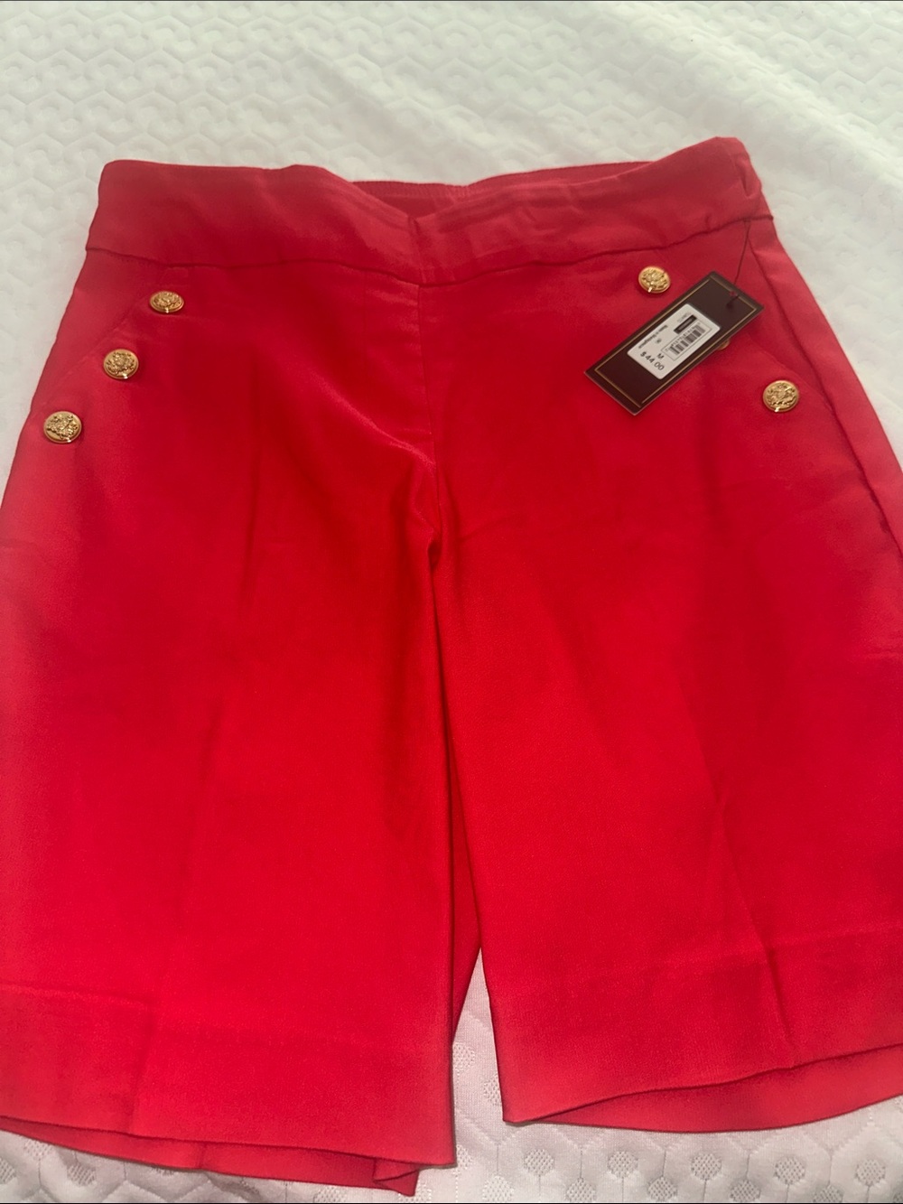 Counterparts Red Bermuda Shorts with Gold Button Detail